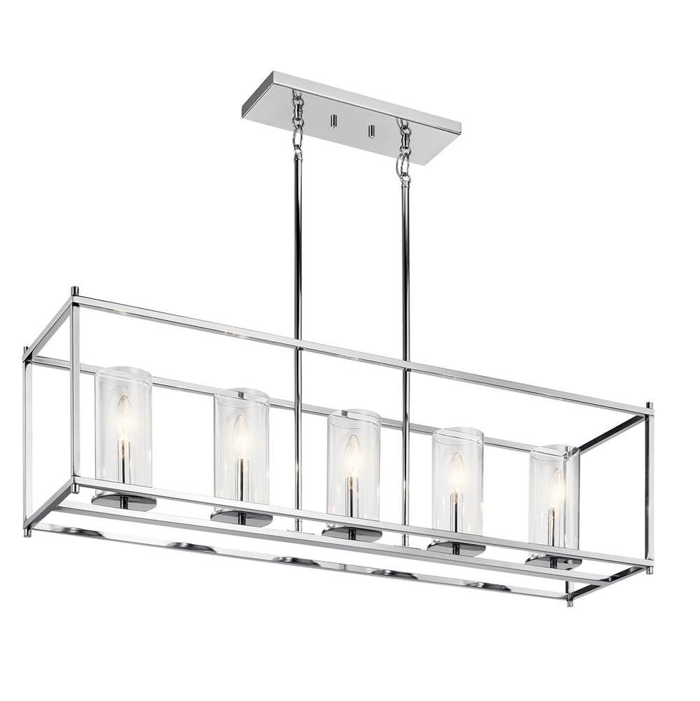 KICHLER 43995CH Crosby 13.75" 5 Light Linear Chandelier with Clear Glass Chrome