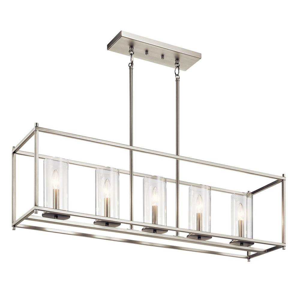 KICHLER 43995NI Crosby 13.75" 5 Light Linear Chandelier with Clear Glass Brushed Nickel
