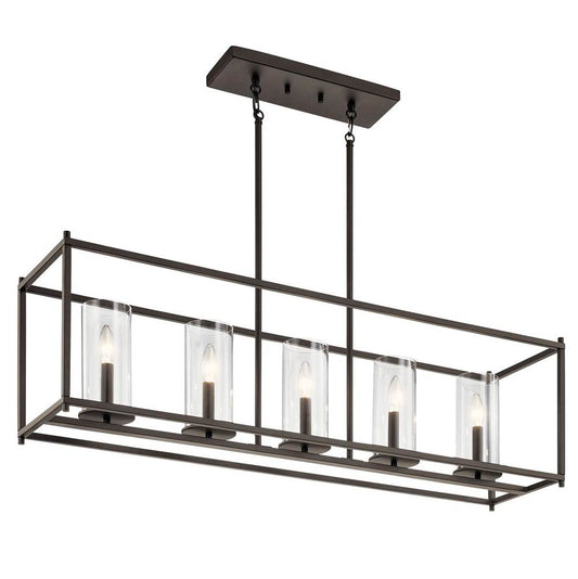 KICHLER 43995OZ Crosby 13.75" 5 Light Linear Chandelier with Clear Glass Olde Bronze