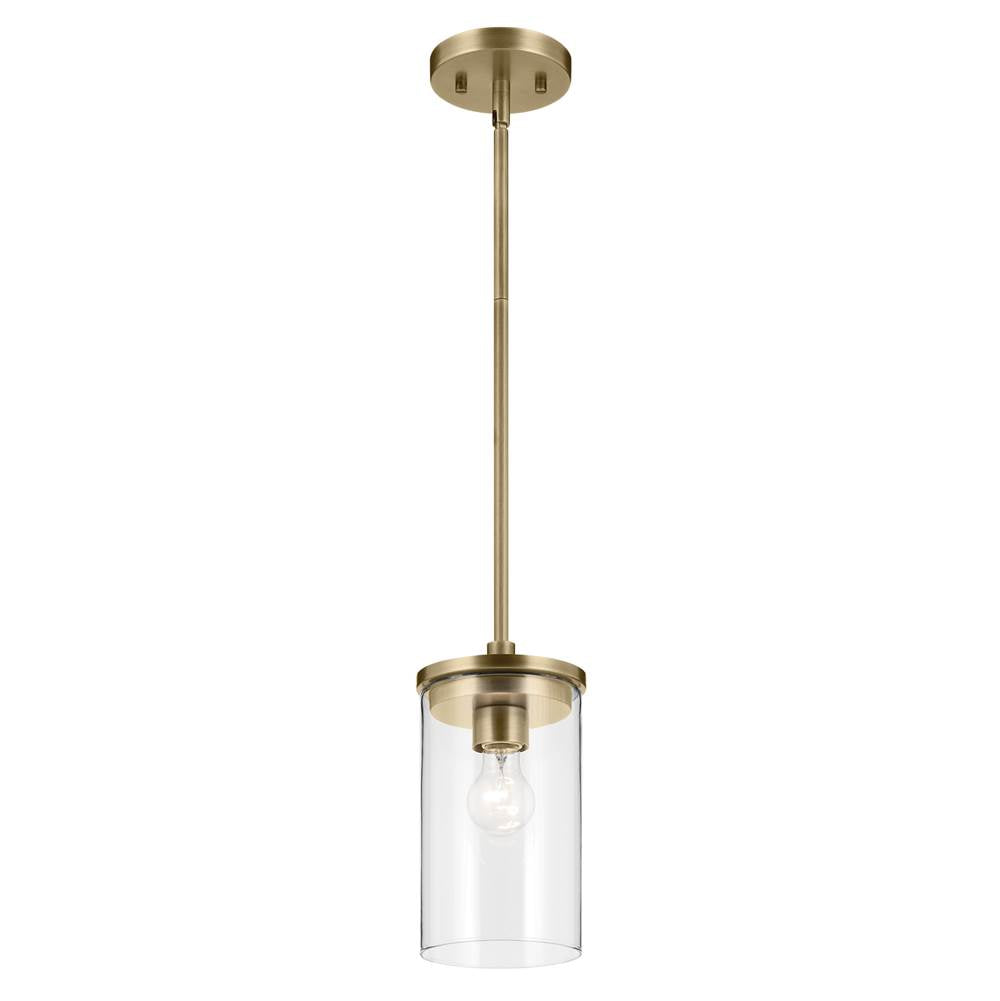 KICHLER 43996NBR Crosby 10.75" 1-Light Mini Pendant with Clear Glass in Natural Brass