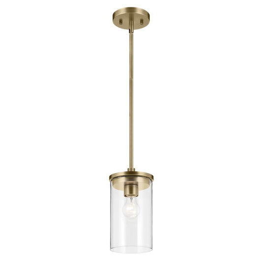 KICHLER 43996NBR Crosby 10.75" 1-Light Mini Pendant with Clear Glass in Natural Brass