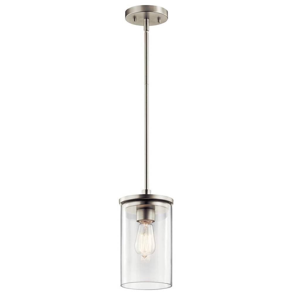 KICHLER 43996NI Crosby 10.75" 1 Light Mini Pendant with Clear Glass Brushed Nickel