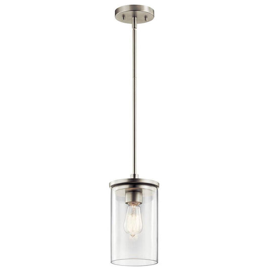 KICHLER 43996NI Crosby 10.75" 1 Light Mini Pendant with Clear Glass Brushed Nickel