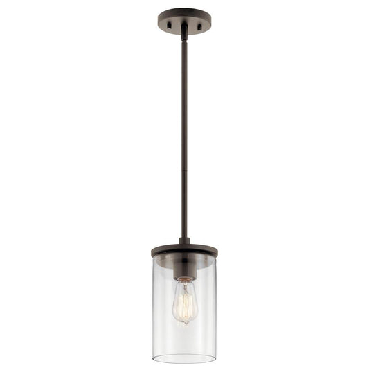 KICHLER 43996OZ Crosby 10.75" 1 Light Mini Pendant with Clear Glass Olde Bronze