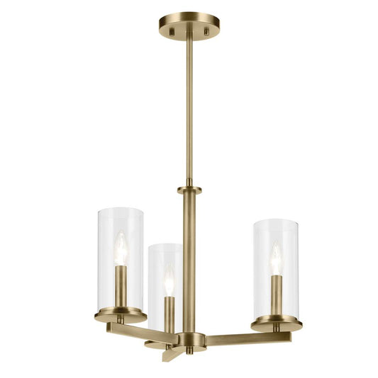 KICHLER 43997NBR Crosby 14" 3-Light Convertible Semi Flush with Clear Glass in Natural Brass