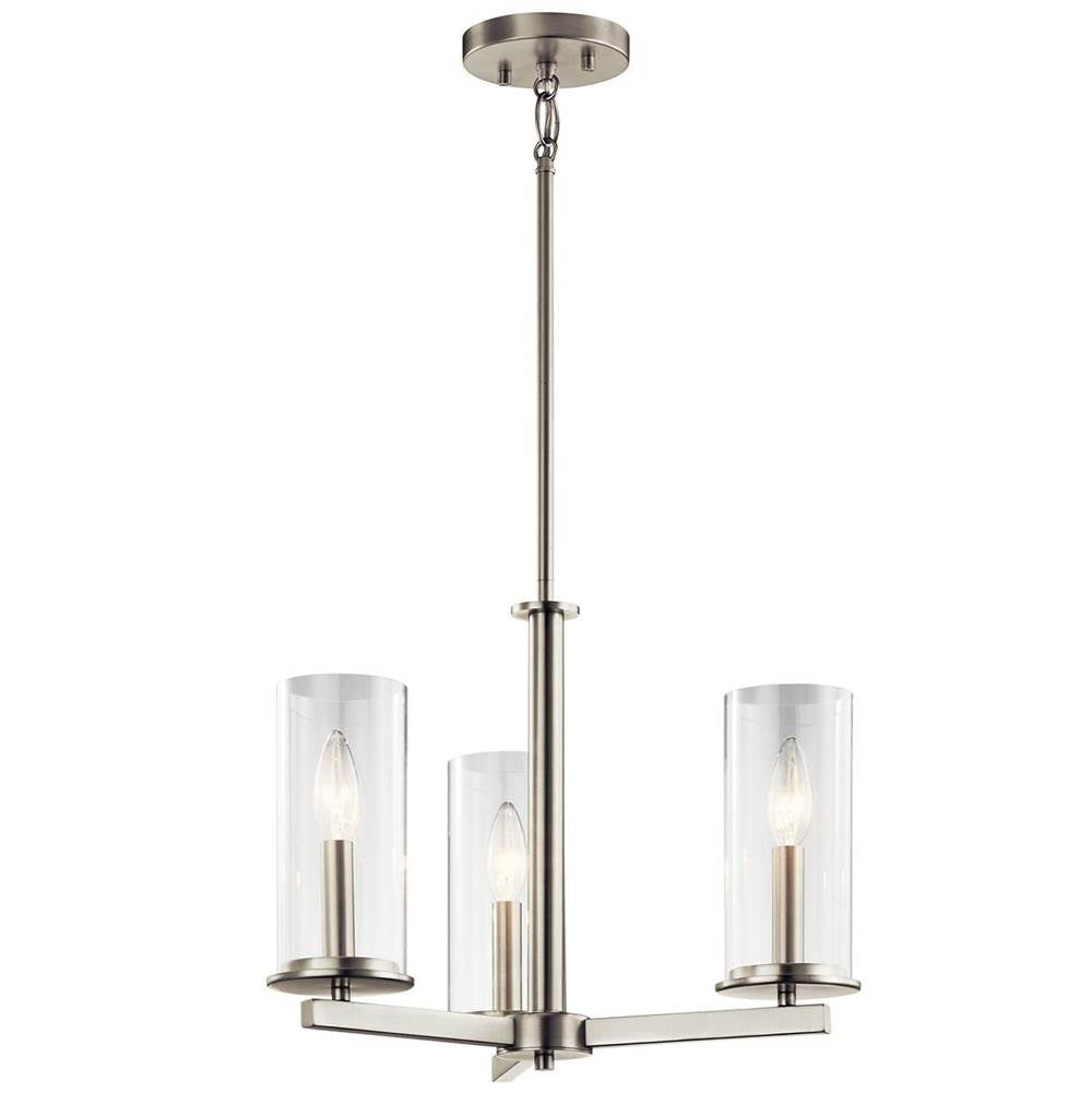 KICHLER 43997NI Crosby 13.75" 3 Light Convertible Chandelier with Clear Glass Brushed Nickel