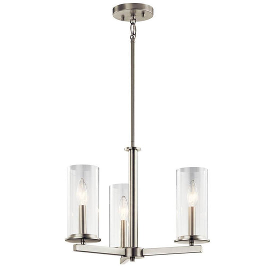 KICHLER 43997NI Crosby 13.75" 3 Light Convertible Chandelier with Clear Glass Brushed Nickel