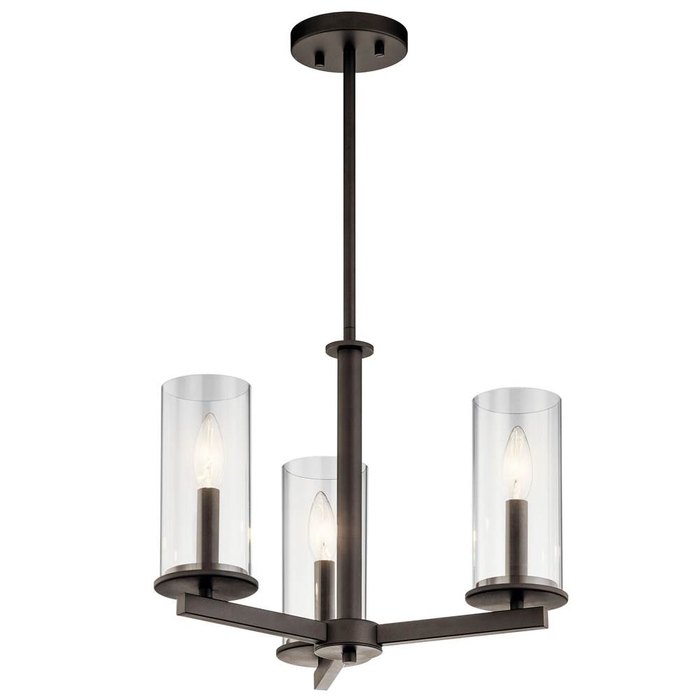 KICHLER 43997OZ Crosby 13.75" 3 Light Convertible Chandelier with Clear Glass Olde Bronze