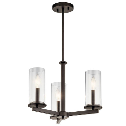 KICHLER 43997OZ Crosby 13.75" 3 Light Convertible Chandelier with Clear Glass Olde Bronze