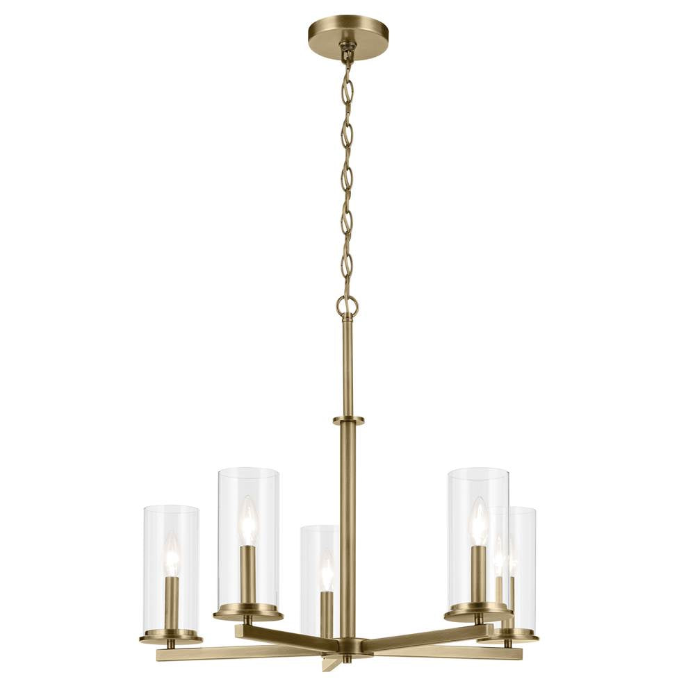 KICHLER 43999NBR Crosby 22.5" 5-Light Chandelier with Clear Glass in Natural Brass