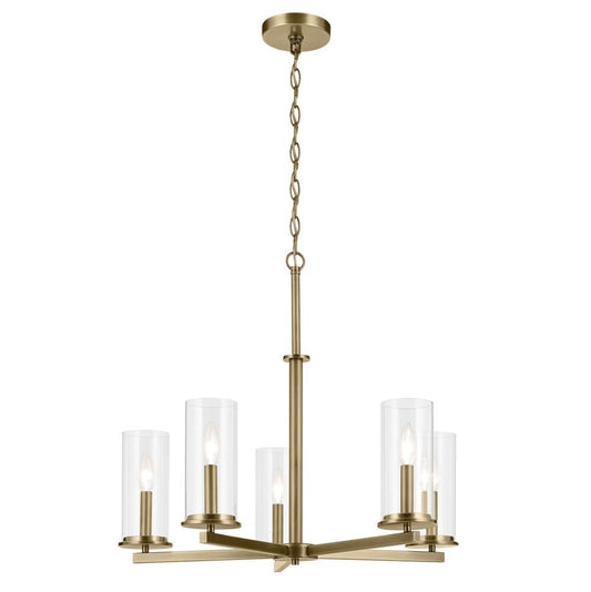 KICHLER 43999NBR Crosby 22.5" 5-Light Chandelier with Clear Glass in Natural Brass