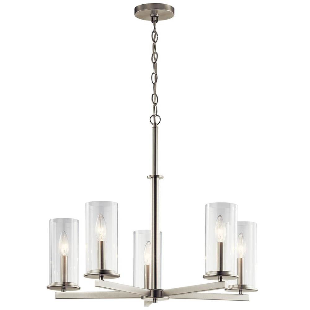 KICHLER 43999NI Crosby 22.25" 5 Light Chandelier Clear Glass Brushed Nickel