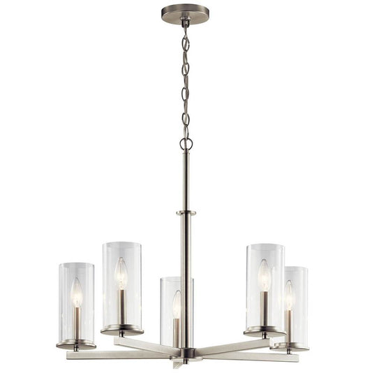 KICHLER 43999NI Crosby 22.25" 5 Light Chandelier Clear Glass Brushed Nickel