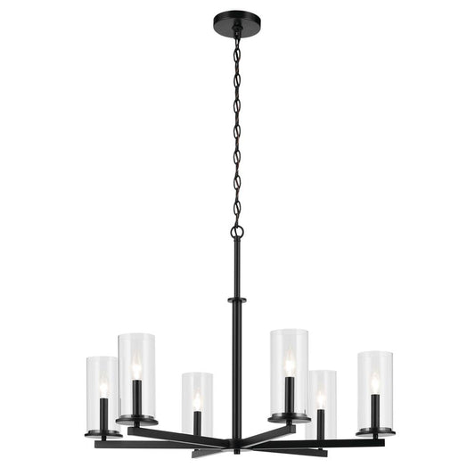 KICHLER 44013BK Crosby 21.75" 6-Light Chandelier with Clear Glass in Black