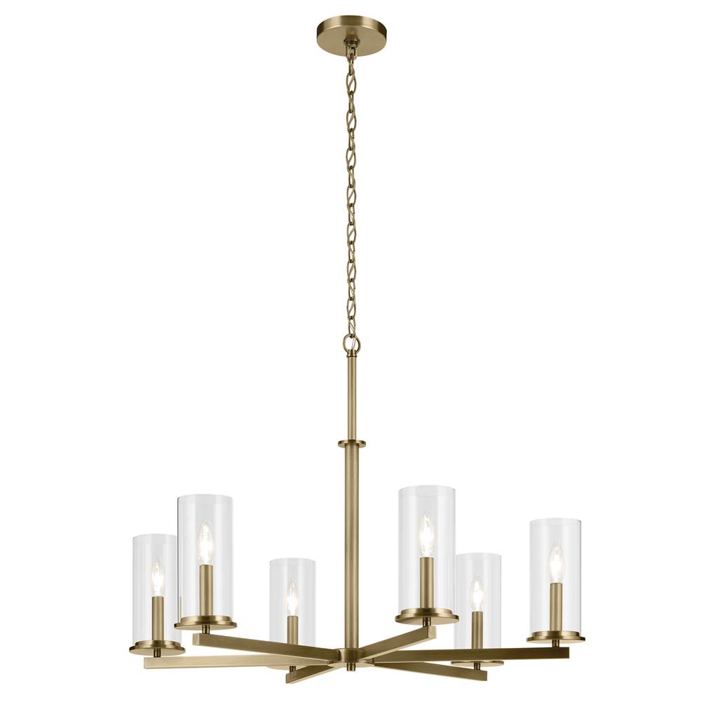 KICHLER 44013NBR Crosby 21.5" 6-Light Chandelier with Clear Glass in Natural Brass