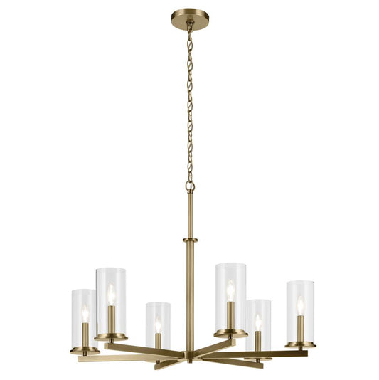 KICHLER 44013NBR Crosby 21.5" 6-Light Chandelier with Clear Glass in Natural Brass