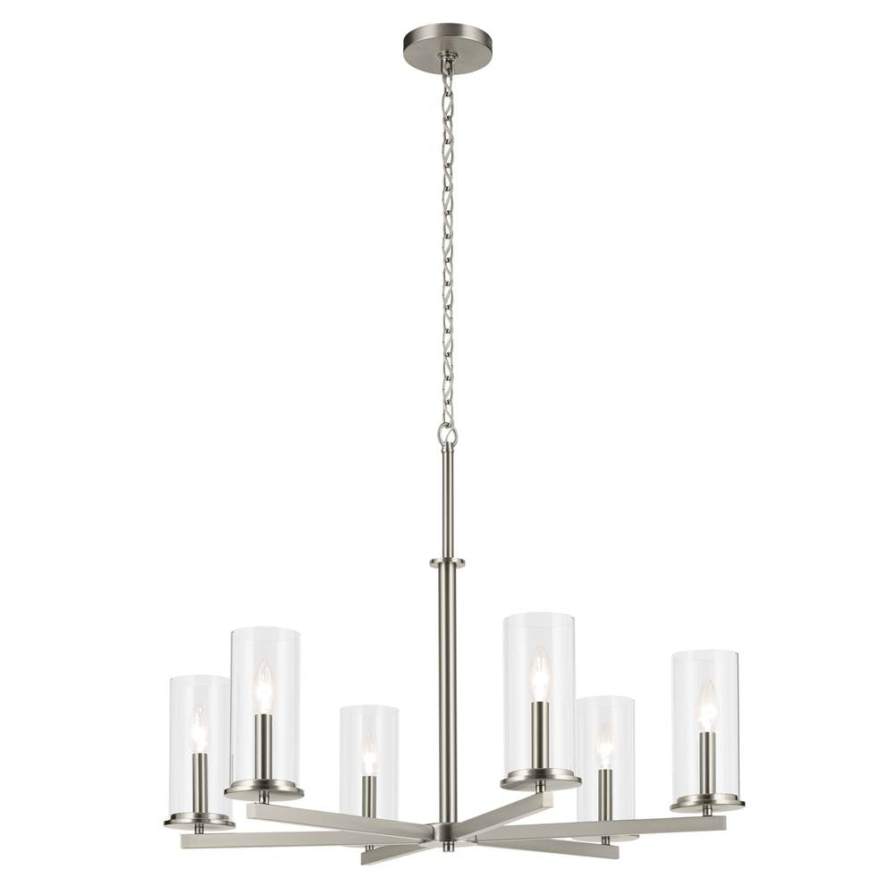 KICHLER 44013NI Crosby 21.75" 6-Light Chandelier with Clear Glass in Brushed Nickel