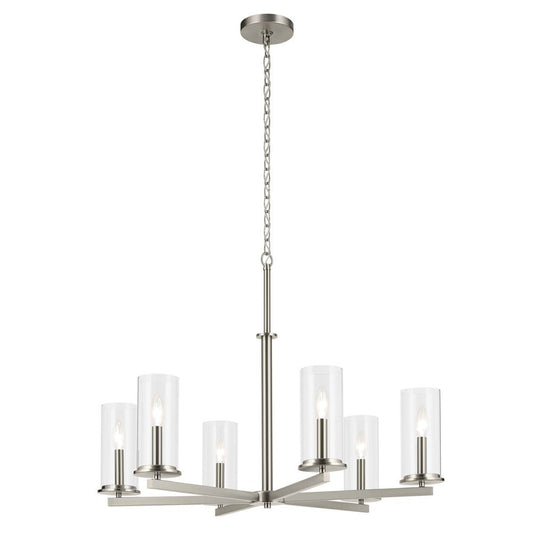 KICHLER 44013NI Crosby 21.75" 6-Light Chandelier with Clear Glass in Brushed Nickel