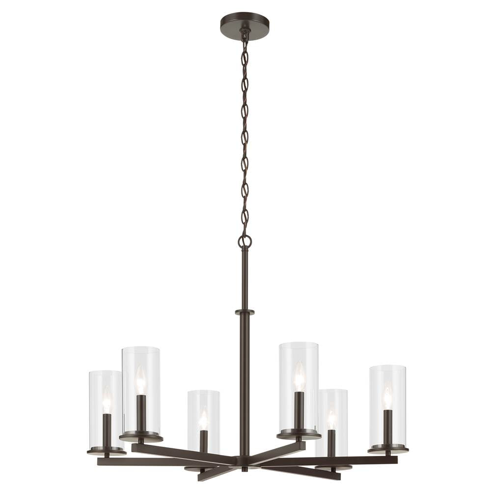 KICHLER 44013OZ Crosby 21.75" 6-Light Chandelier with Clear Glass in Olde Bronze