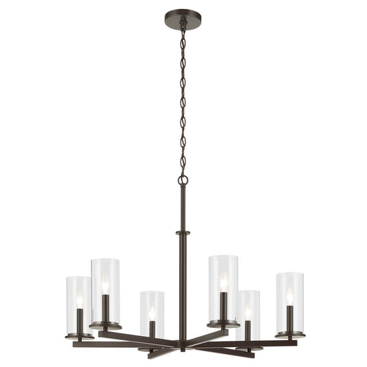 KICHLER 44013OZ Crosby 21.75" 6-Light Chandelier with Clear Glass in Olde Bronze