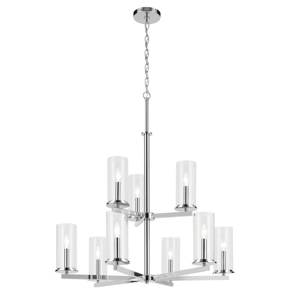 KICHLER 44014CH Crosby 32.5" 9-Light 2-Tier Chandelier with Clear Glass in Chrome