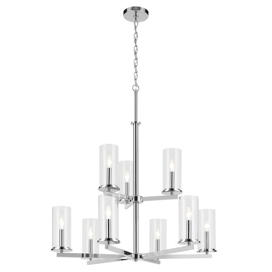 KICHLER 44014CH Crosby 32.5" 9-Light 2-Tier Chandelier with Clear Glass in Chrome