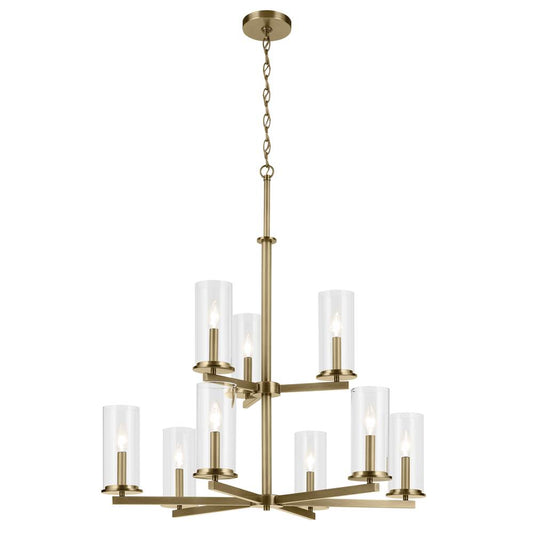KICHLER 44014NBR Crosby 32.5" 9-Light 2-Tier Chandelier with Clear Glass in Natural Brass