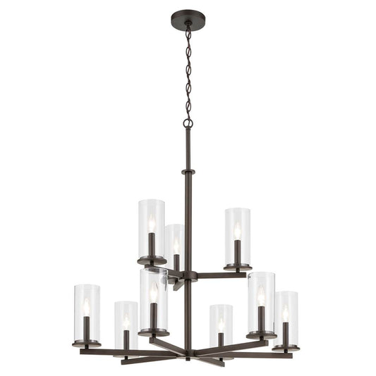 KICHLER 44014OZ Crosby 32.5" 9-Light 2-Tier Chandelier with Clear Glass in Olde Bronze