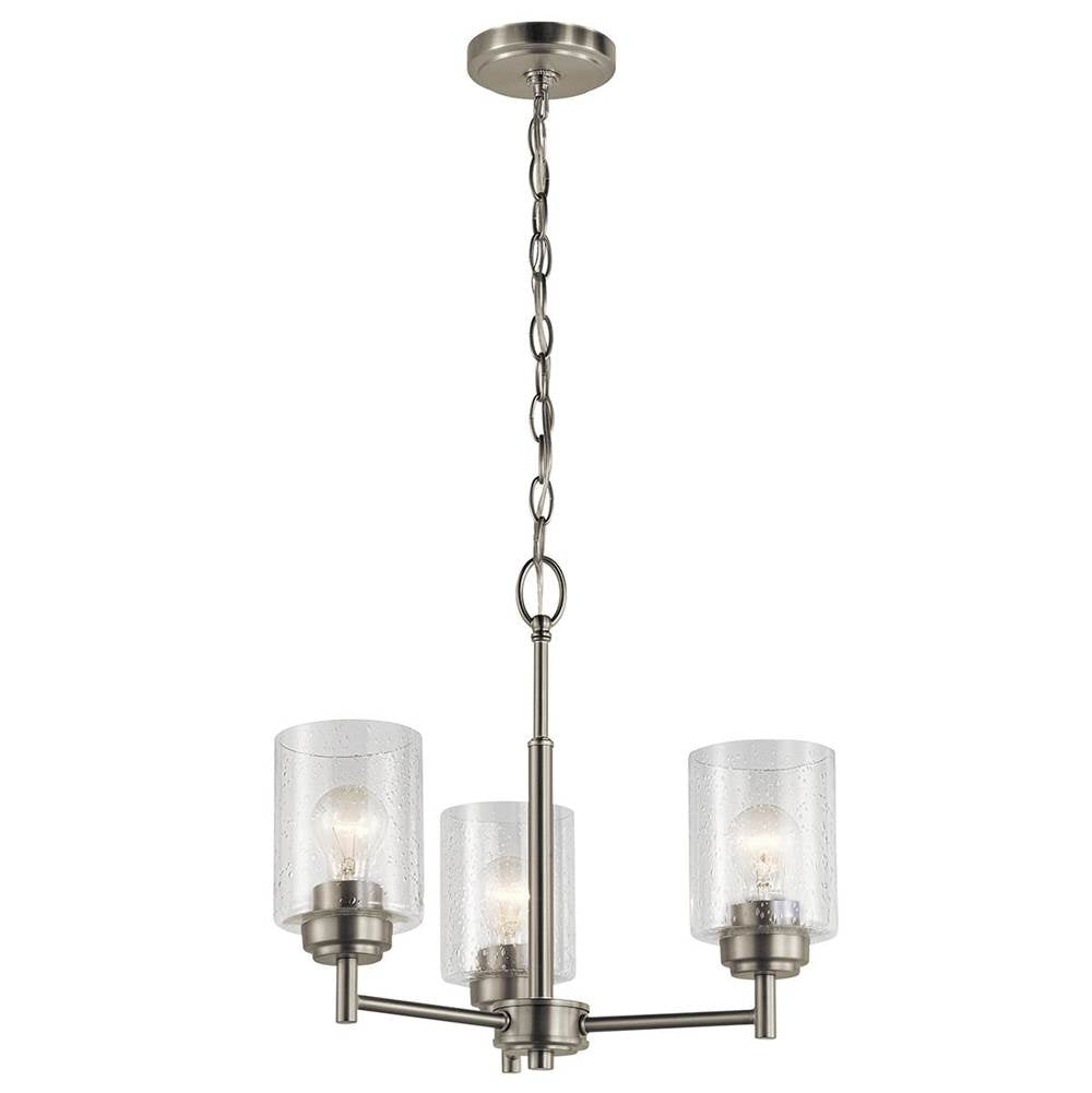 KICHLER 44029NI Winslow 15.25" 3 Light Mini Chandelier with Clear Seeded Glass in Brushed Nickel