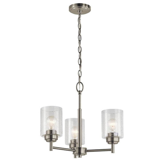 KICHLER 44029NI Winslow 15.25" 3 Light Mini Chandelier with Clear Seeded Glass in Brushed Nickel