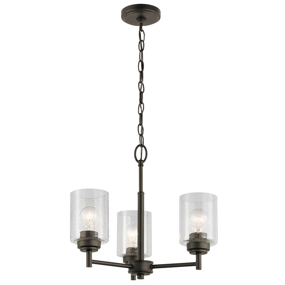 KICHLER 44029OZ Winslow 15.25" 3 Light Mini Chandelier with Clear Seeded Glass in Olde Bronze