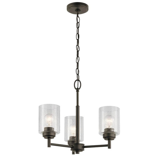 KICHLER 44029OZ Winslow 15.25" 3 Light Mini Chandelier with Clear Seeded Glass in Olde Bronze