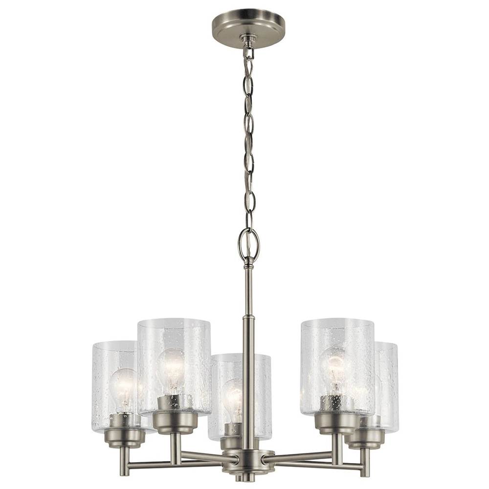 KICHLER 44030NI Winslow 19.75" 5 Light Chandelier with Clear Seeded Glass in Brushed Nickel