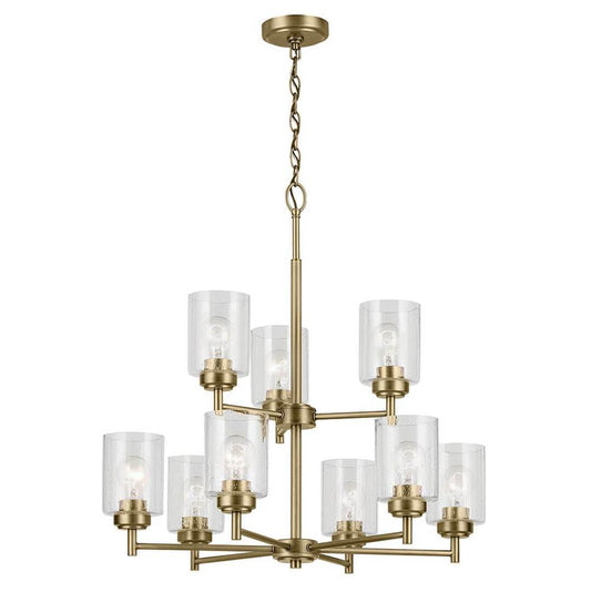 KICHLER 44031NBR Winslow 27" 9-Light Chandelier with Clear Seeded Glass in Natural Brass