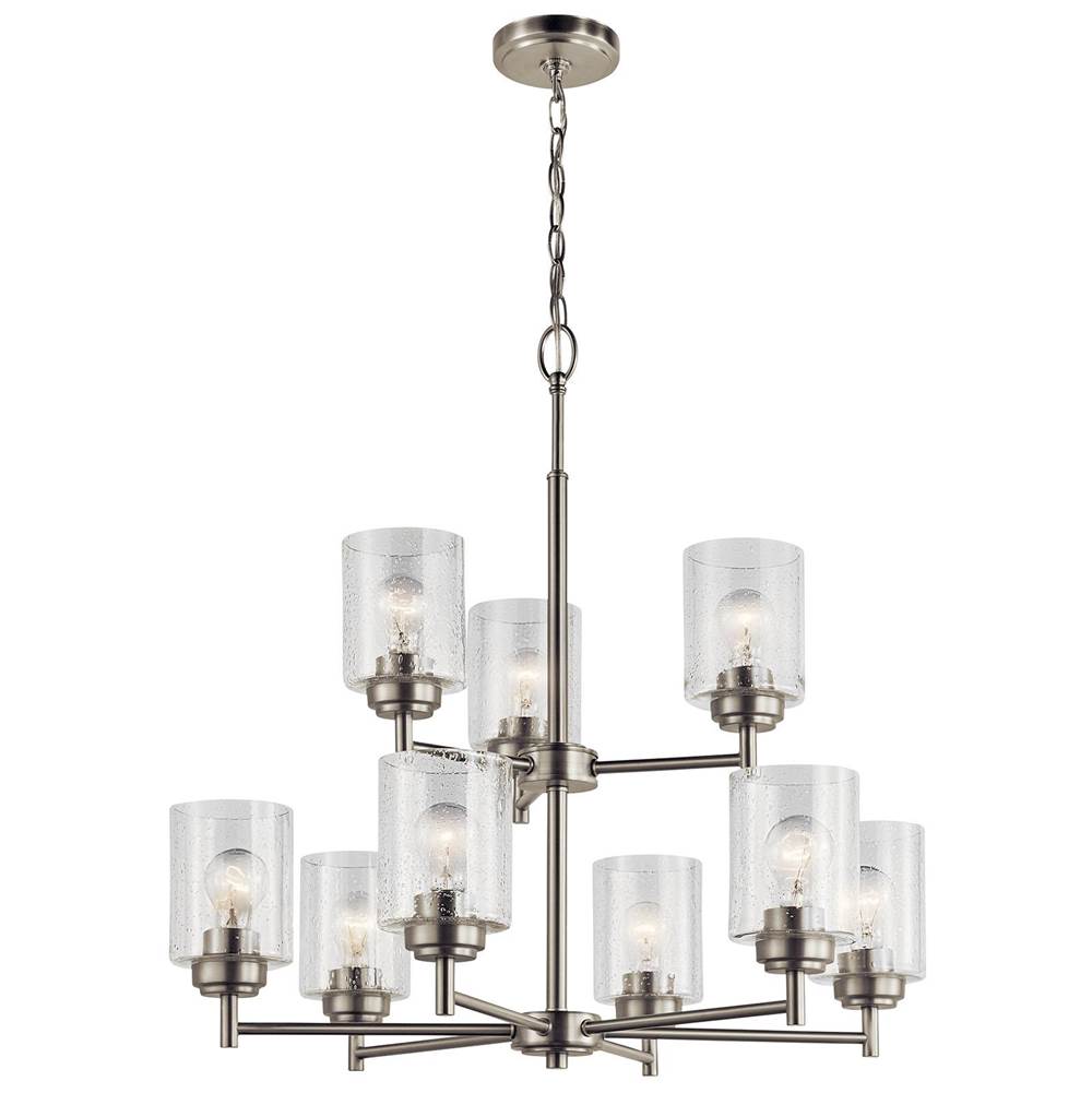 KICHLER 44031NI Winslow 27" 9 Light 2 Tier Chandelier with Clear Seeded Glass in Brushed Nickel