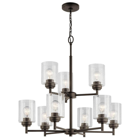 KICHLER 44031OZ Winslow 27" 9 Light 2 Tier Chandelier with Clear Seeded Glass in Olde Bronze