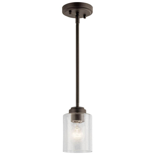 KICHLER 44032OZ Winslow 7" 1 Light Mini Pendant with Clear Seeded Glass in Olde Bronze