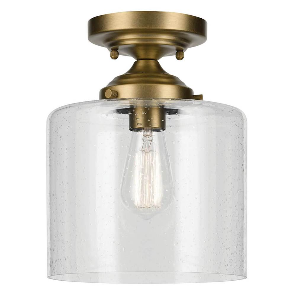 KICHLER 44033NBR Winslow 10.75" 1-Light Semi Flush with Clear Seeded Glass in Natural Brass