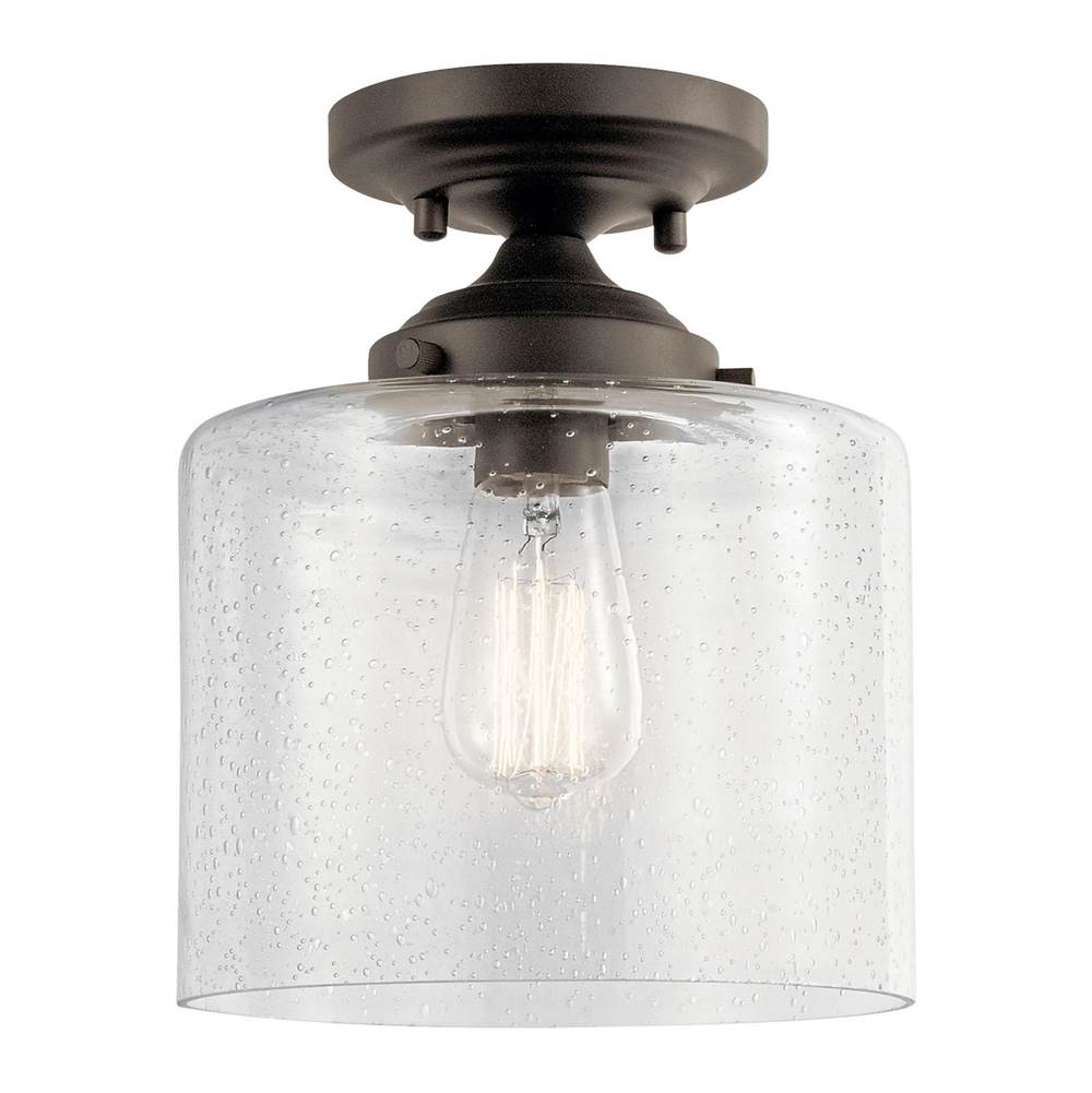 KICHLER 44033OZ Winslow 8.5" 1 Light Semi Flush with Clear Seeded Glass in Olde Bronze