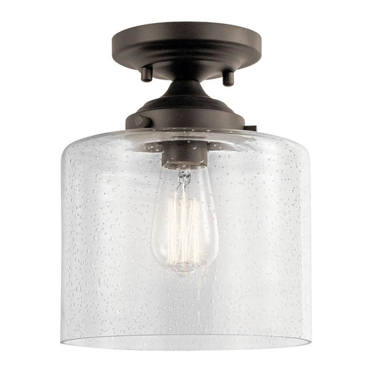 KICHLER 44033OZ Winslow 8.5" 1 Light Semi Flush with Clear Seeded Glass in Olde Bronze