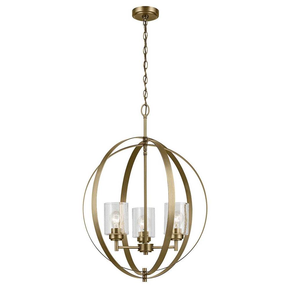 KICHLER 44034NBR Winslow 30.75" 3-Light Chandelier with Clear Seeded Glass in Natural Brass