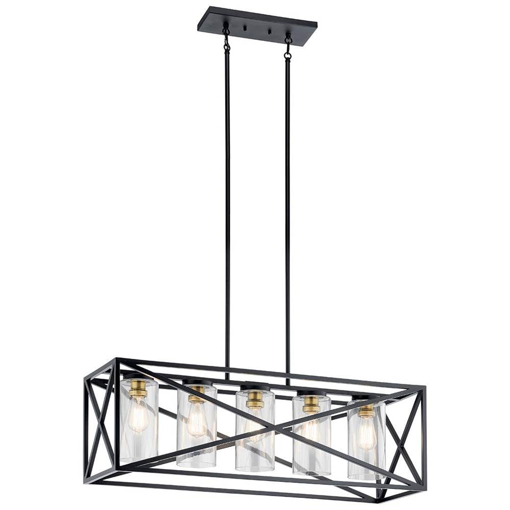 KICHLER 44081BK Moorgate 36" 5 Light Linear Chandelier with Clear Glass in Black and Brass