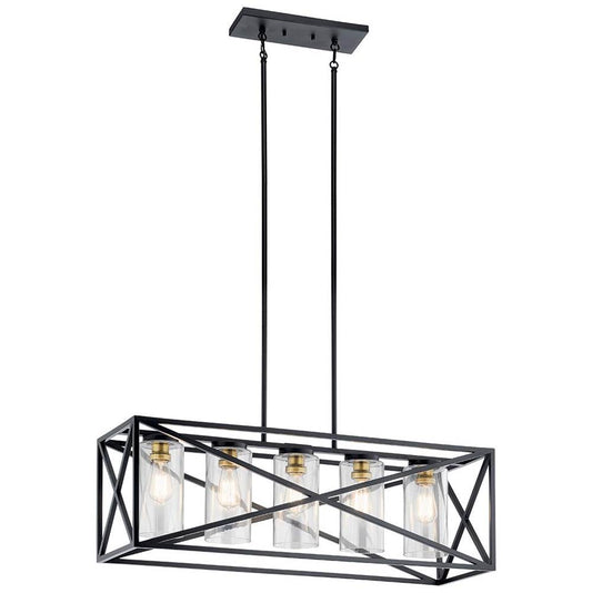 KICHLER 44081BK Moorgate 36" 5 Light Linear Chandelier with Clear Glass in Black and Brass