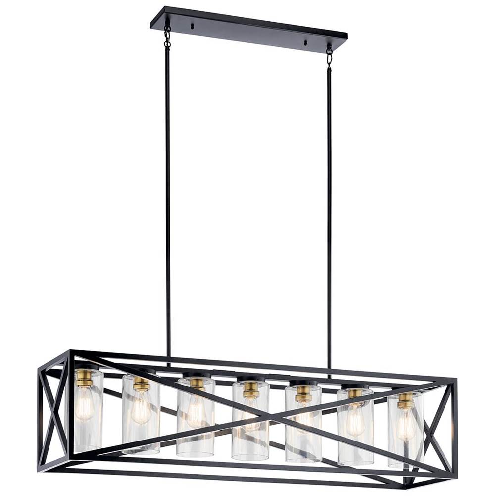 KICHLER 44082BK Moorgate 48" 7 Light Linear Chandelier with Clear Glass in Black and Brass