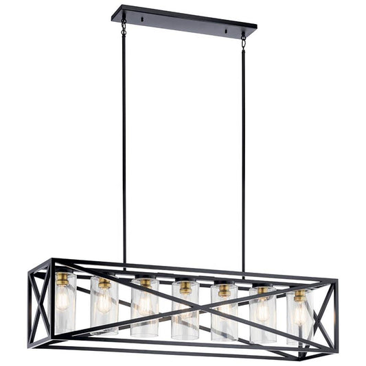 KICHLER 44082BK Moorgate 48" 7 Light Linear Chandelier with Clear Glass in Black and Brass