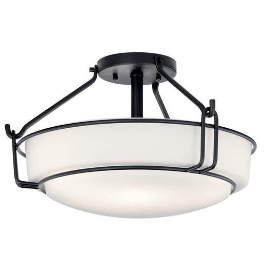 KICHLER 44085BK Alkire 16.5" 3 light Semi Flush with Satin Etched White Glass in Olde Bronze