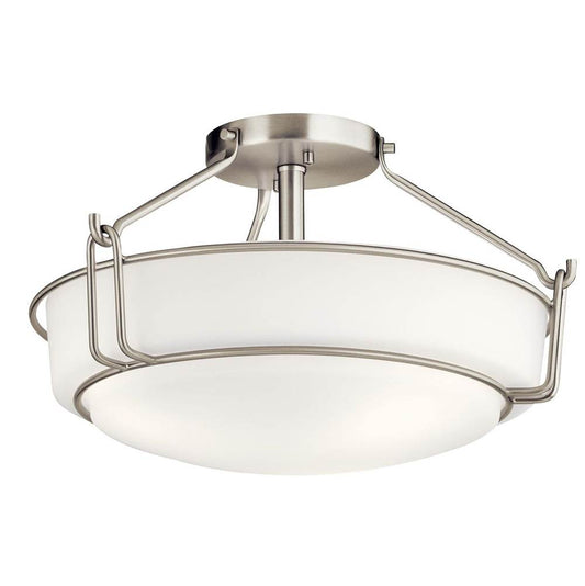 KICHLER 44085NI Alkire 16.5" 3 light Semi Flush with Satin Etched White Glass in Brushed Nickel