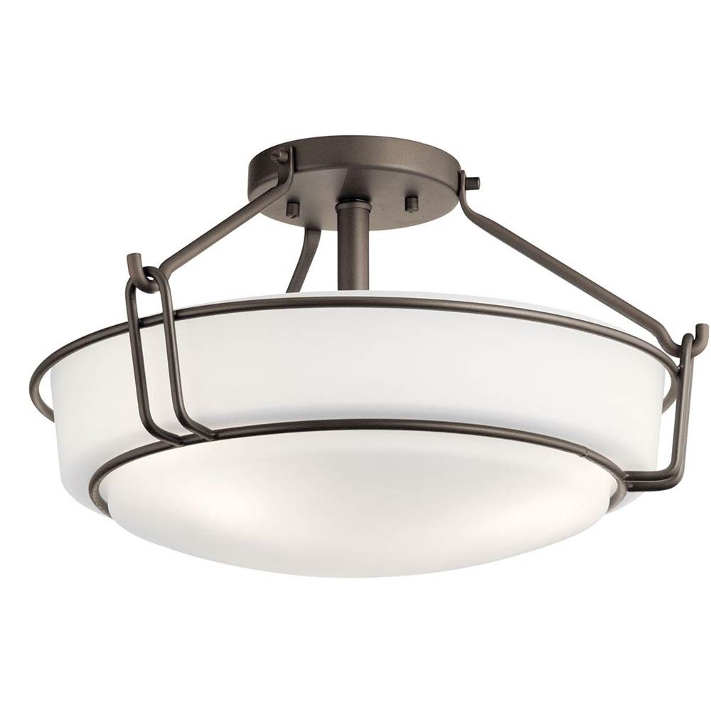 KICHLER 44085OZ Alkire 16.5" 3 light Semi Flush with Satin Etched White Glass in Olde Bronze