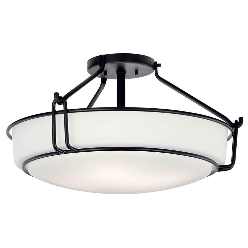 KICHLER 44086BK Alkire 22" 4 light Semi Flush with Satin Etched White Glass in Brushed Nickel