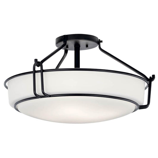 KICHLER 44086BK Alkire 22" 4 light Semi Flush with Satin Etched White Glass in Brushed Nickel